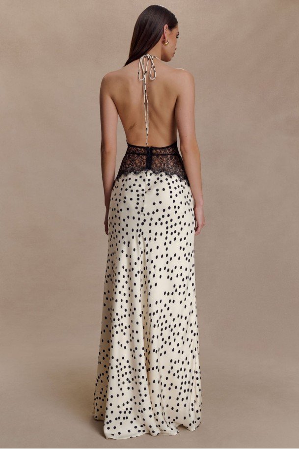 Макси рокля Elysia Polka Dot с дантела и отворен гръб